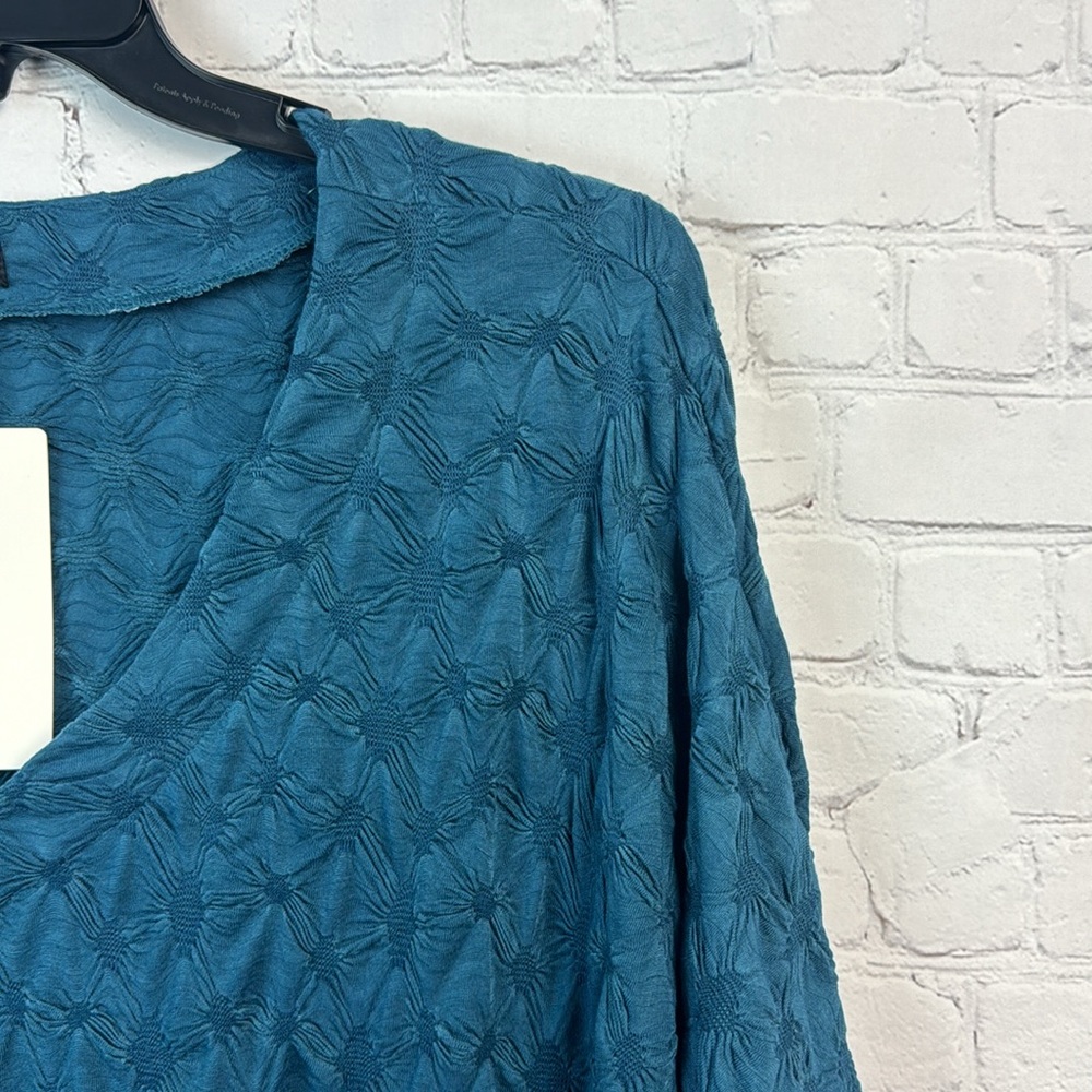 BloomChic Teal V-Neck Women's Textured Short Sleeve Top Plus Size 4X - Picture 3 of 7